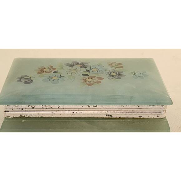 Trinket/Jewelry Box-Alabaster-Green-Flowers-Hinged Edge - Picture 4 of 13